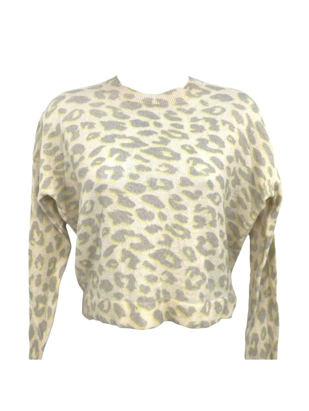 27 Miles Cashmere Leopard Print Sweater Cream Yellow Gray Size Small Malibu Boho
